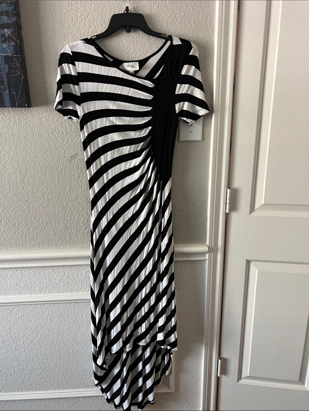 Beige by eci Black and White Striped Maxi Dress